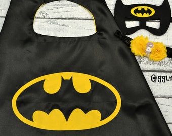 Batman Cape Mask & Headband Set - Kids Costume - Superhero - Halloween - Dress Up Boy Capes - Birthday Party Favors Capes Masks Black Yellow
