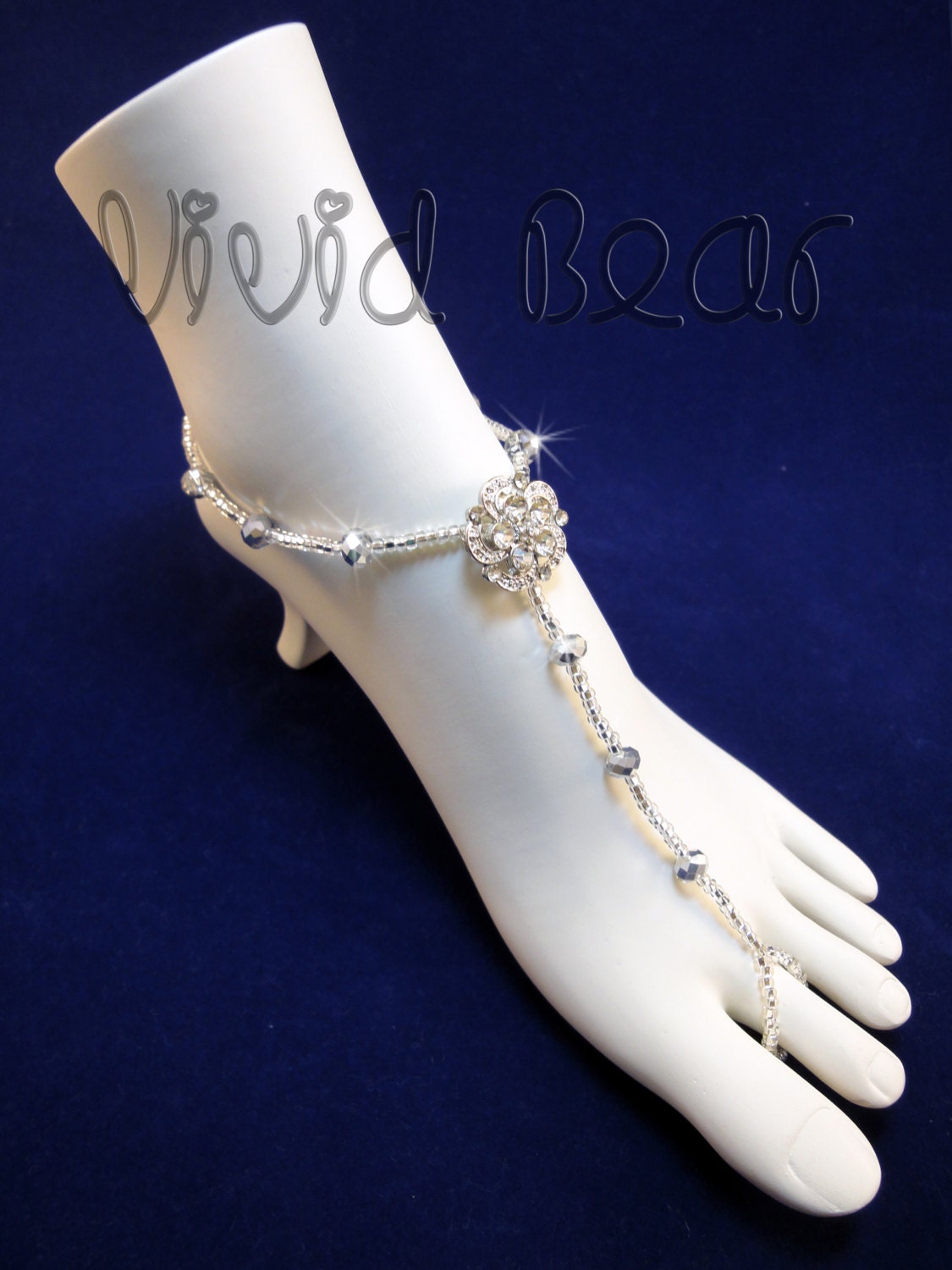 Sparkling Barefoot Sandals. Silver Foot Jewelry. Rhinestone