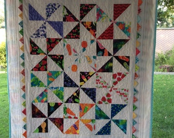 Baby Quilt Pinwheel Prairie Points - Baby Shower Gift- Free Shipping