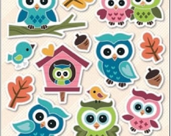 Hologram stickers Owls 19x10cm, Kids Stickers, Childrens Stickers Owls, Cute Colorful Self-adhesive Stickers with Owls(Scrapbooking, Gluing)