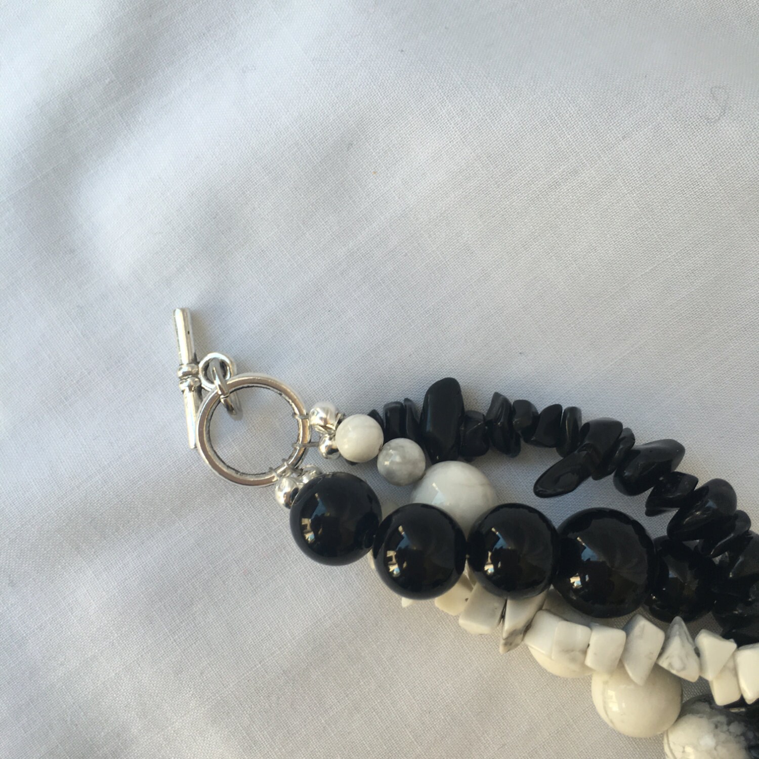 Black Jade and White Howlite Multi-Strand Beaded Bracelet with