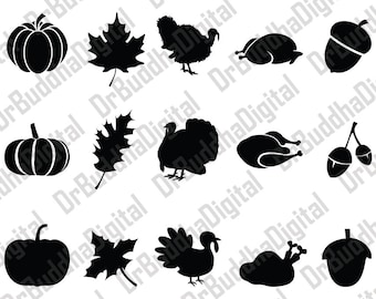 Sale! Thanksgiving SVG Collection - Autumn DXF - Fall Clipart - Pumpkin, Leaf, Turkey & Acorn - Files for Silhouette Cameo or Cricut