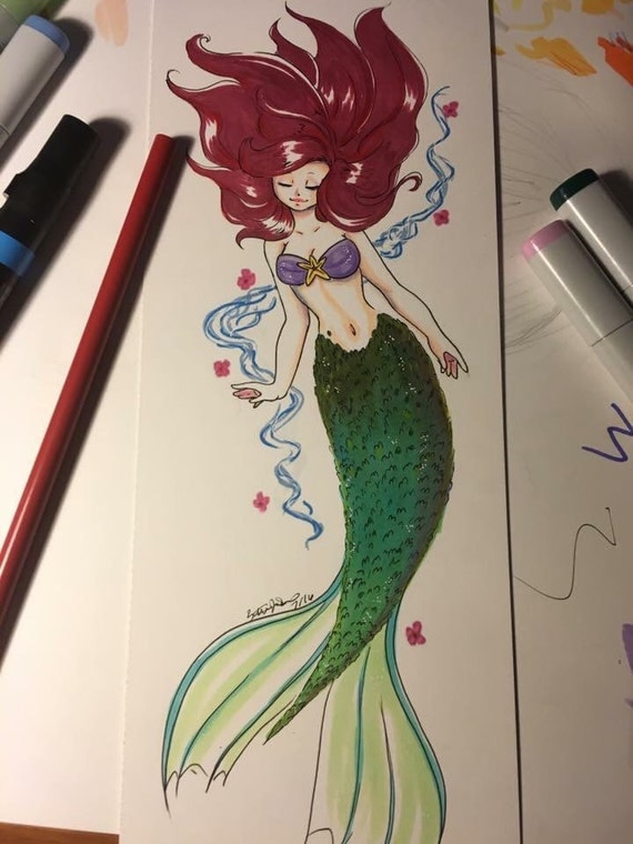 Mermaid copic marker print by BrittniDraws on Etsy