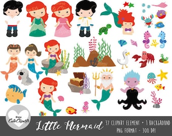 50% OFF SALE Little Mermaid clipart-Little Mermaid Digital Clip Art-Princess Little Mermaid Prince-Fairytale Princess Clipart-Little Mermaid