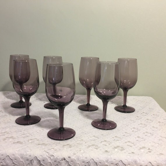 Set of 7 Amethyst Mini Wine Glasses 6.5 Libbey Purple