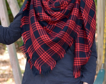 Red & Black Plaid Blanket Scarf