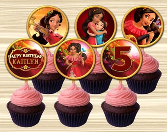 Elena Of Avalor Cupcake Toppers. Princess Elena Cupcake Topper. Elena Cake Topper. Diy Princess Elena Birthday Party. 2 inch Circle.
