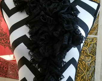 Sassy Black Lace Ribbon Fabric Crocheted Scarf. Women's Scarf. Fabric Scarf. Crochet Scarf. Gift for Her. Ready to Ship