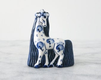 Vintage Russian Gzhel Horse Pony Figurine, Chinoiserie, Horse Lover Gift, Porcelain, Equestrian Gift, Gift for Horse Lover Rustic Home Decor