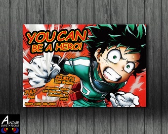 academia hero birthday deku invitation anime