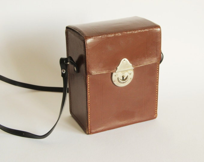 Vintage saddle leather camera case, small leather handbag, leather lunchbox, gift wrapping idea, cosplaying prop piece,