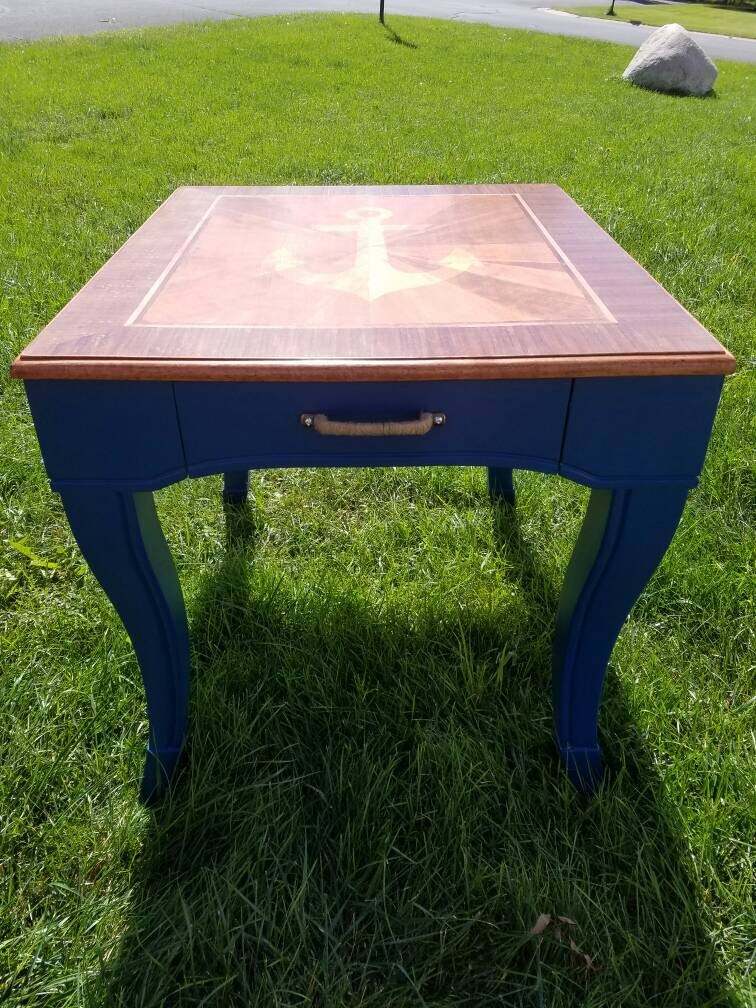 Nautical End Table Refinished Anchor Rope