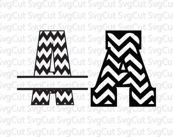 2 chevron font bundle - Chevron split letter alphabet - SVG vector letters - SVG initials - Silhouette and Cricut font designs