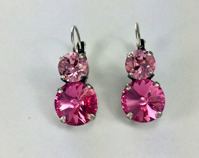 Bridesmaid Earrings! Glamorous Fashion Lever Back Dangle Earrings made from Stunning Swarovski® Crystal Ombre of pink crystals.