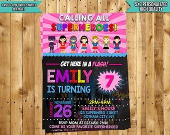 Girl Superhero Invitation, Superhero Invitation Girl, Girls Superhero Invite, Girl Superhero Party, Girls Birthday Invitation, Supergirl
