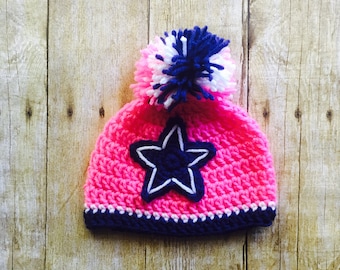 Pink Dallas Cowboy Hat, Crochet Baby Hat, Dallas Cowboys, Baby Girl Hat, Team Hat, Baby Shower Gift, Handmade Crochet, Photography Prop