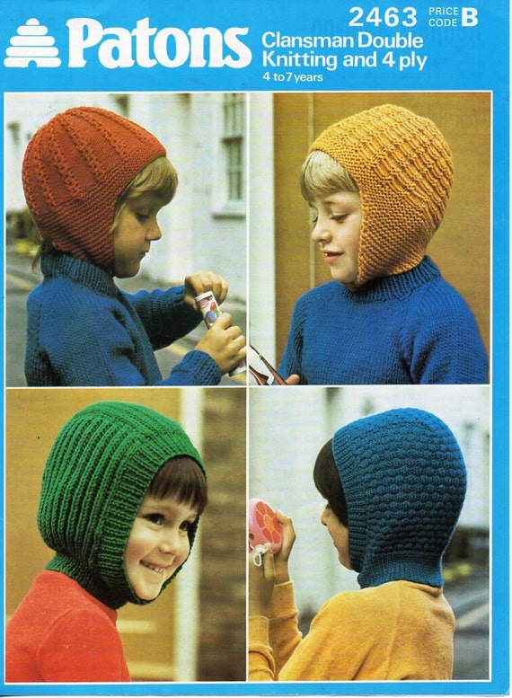 childrens hats knitting pattern pdf 4ply & DK childs helmets