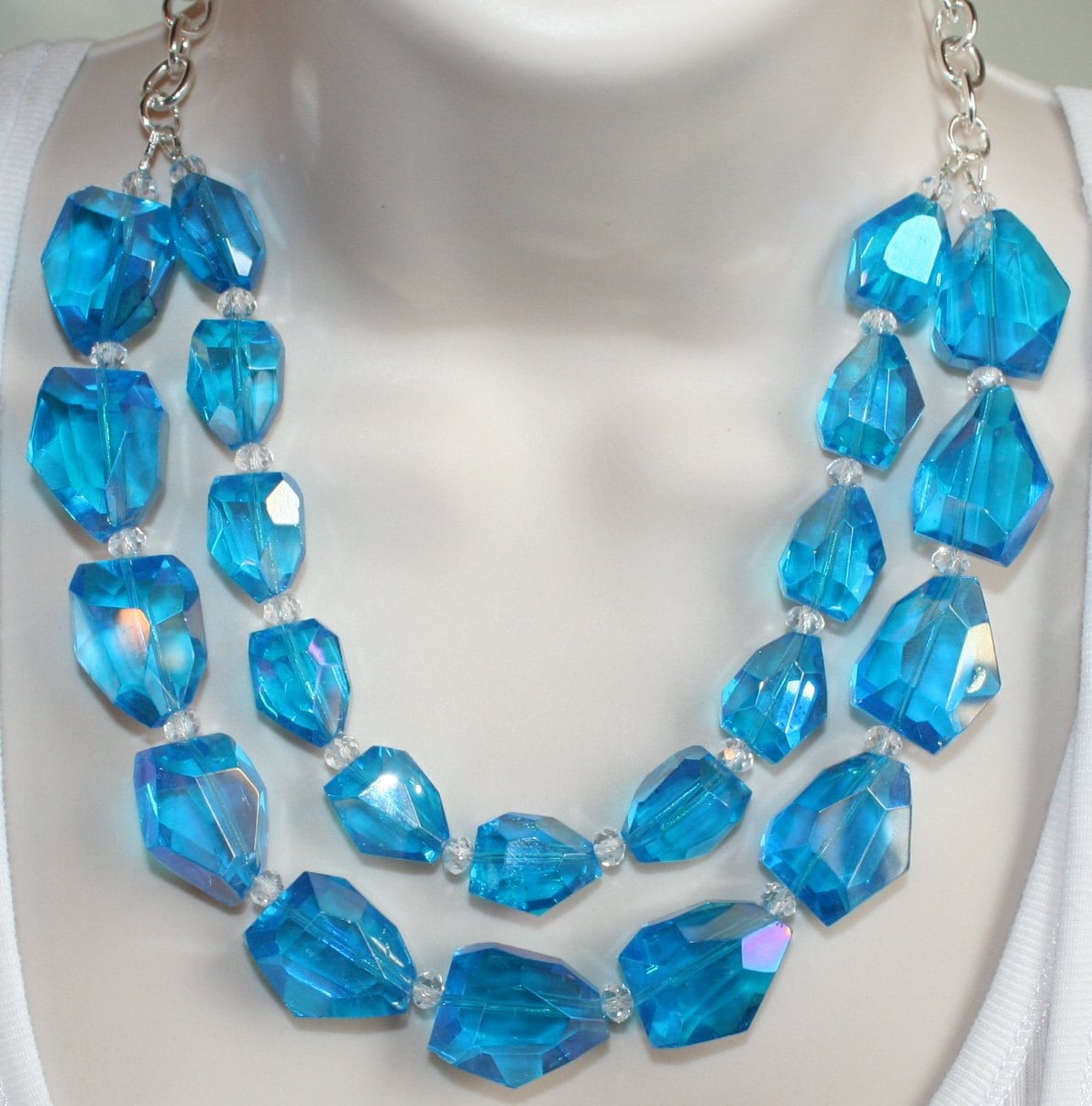 Chunky Blue Crystal Quartz Statement Necklace Big Blue Nugget