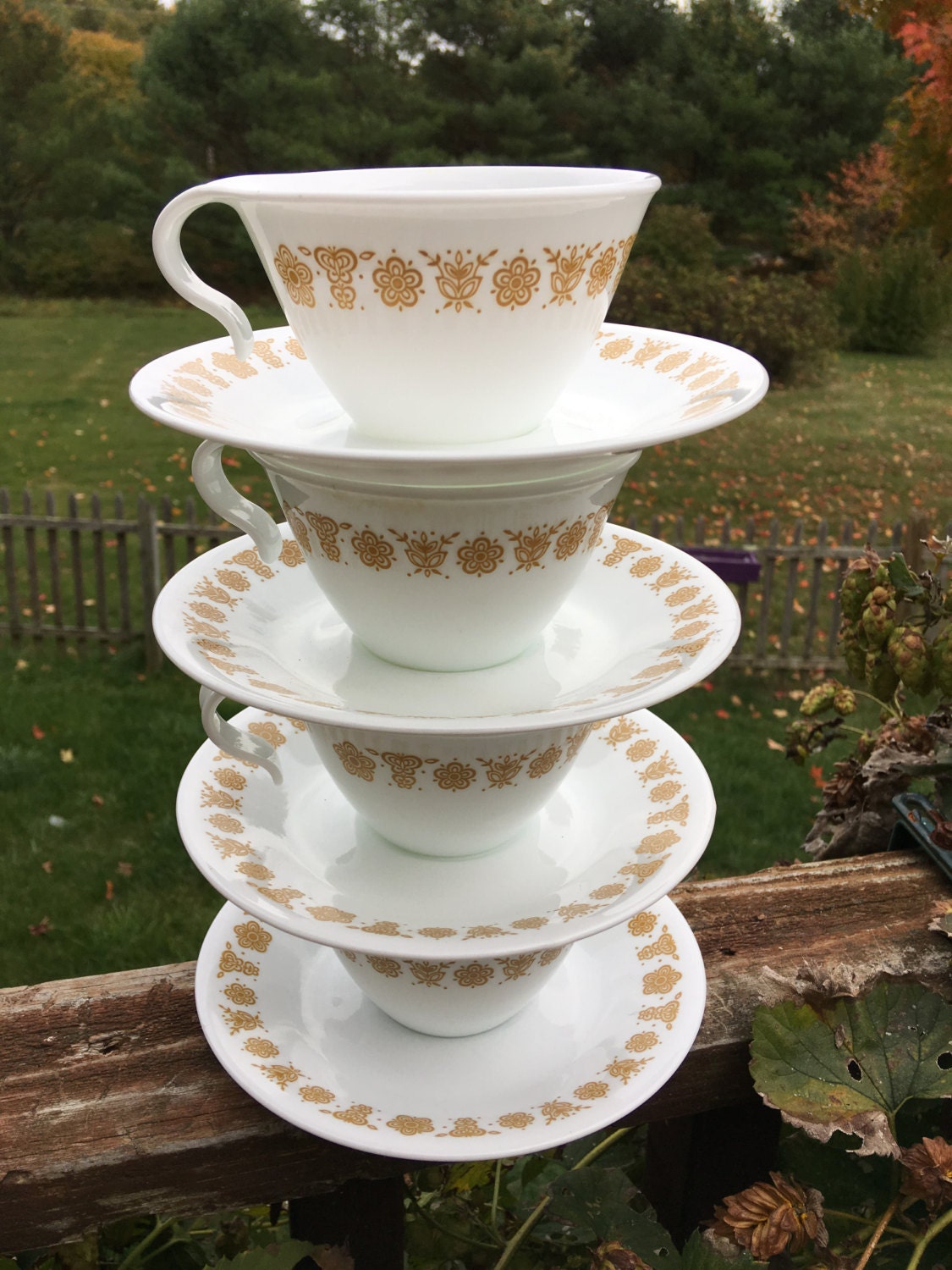 Download Set of 9 Vintage Corelle Golden Butterfly Hook Handle Cup ...