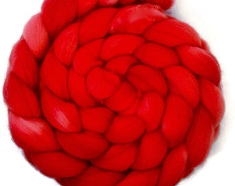 Handpainted Polwarth Wool Roving - 4 oz. JINGLE BELLS RED - Spinning Fiber