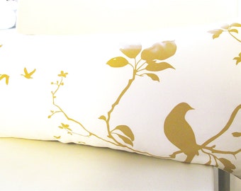 Mustard Print on Off white Flying By Rectangle Pillow