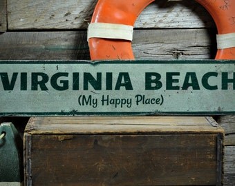 My Happy Place Sign, Personalized Beach Sign, Ocean Lover Decor, Beach Decor, Beach Sign - Rustic Hand Made Vintage Wooden Sign ENS1001226