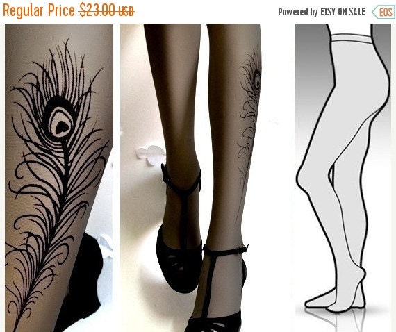 OffEndsMay31 Large/ Extra Large gorgeous PEACOCK FEATHER tattoo tights 