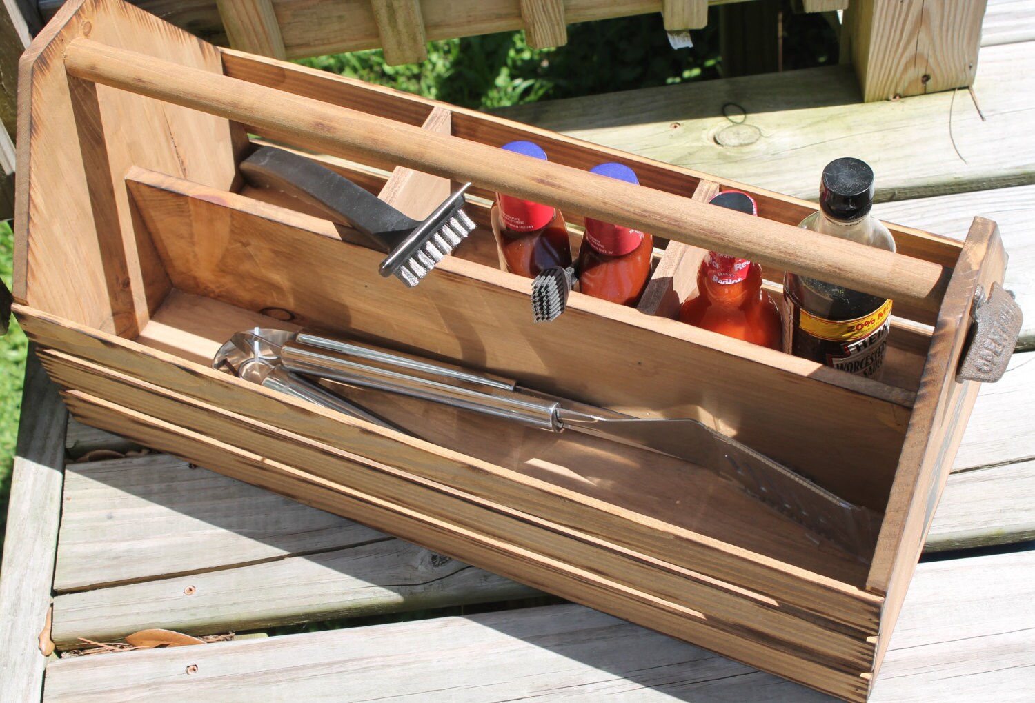 Wooden GRILL Tote Personalized grilling tools holder Wood