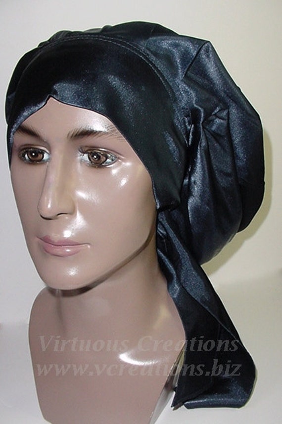Sleep Slumber Hat Cap Natural Hair Locs Navy Charmeuse Satin