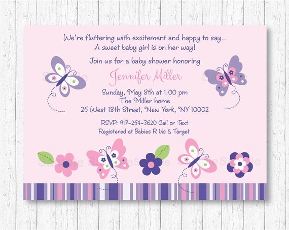 Cute Butterfly Baby Shower Invitation / Butterfly Baby Shower Invite / Pink Butterfly / Purple Butterfly / Baby Girl Shower / PRINTABLE Il_570xn