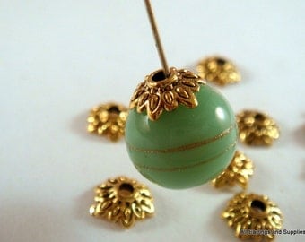 50 Antique Gold Bead Caps Flower Tibetan Style 7mm - 50 pc - F4113BC-AG50