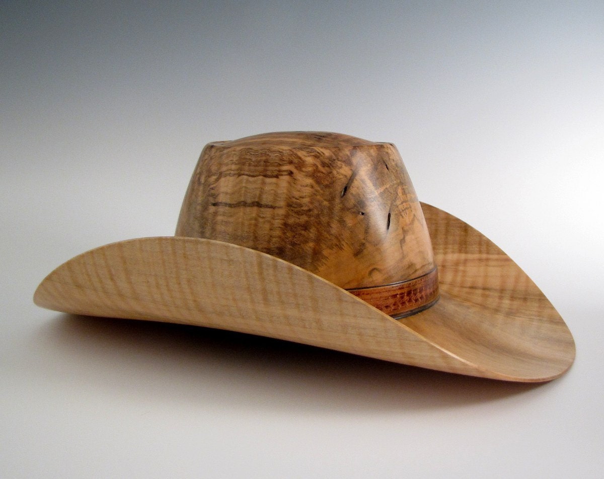 Curly Maple Wood Turned Cowboy Hat Ambrosia Maple Hat