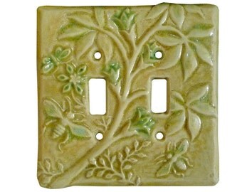 Ceramic Light Switch Cover Botanical & Bees by HoneybeeCeramics