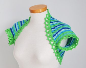 Crochet shrug, green and blue, P464