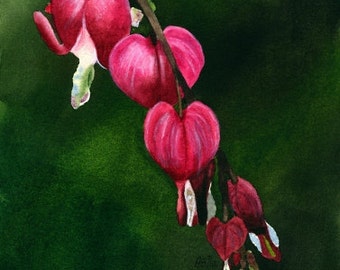 Original Watercolor Painting, Bleeding Hearts, Flower Painting, Realism, Fine Art, Flower, Falling Hearts