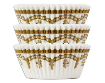 Gold Filigree Baking Cups - 50 paper cupcake liners