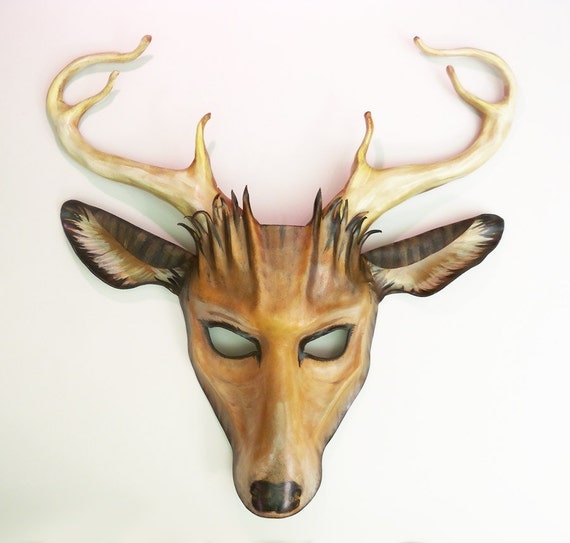 READY TO SHIP Leather Deer Mask with Antlers Whitetail Stag
