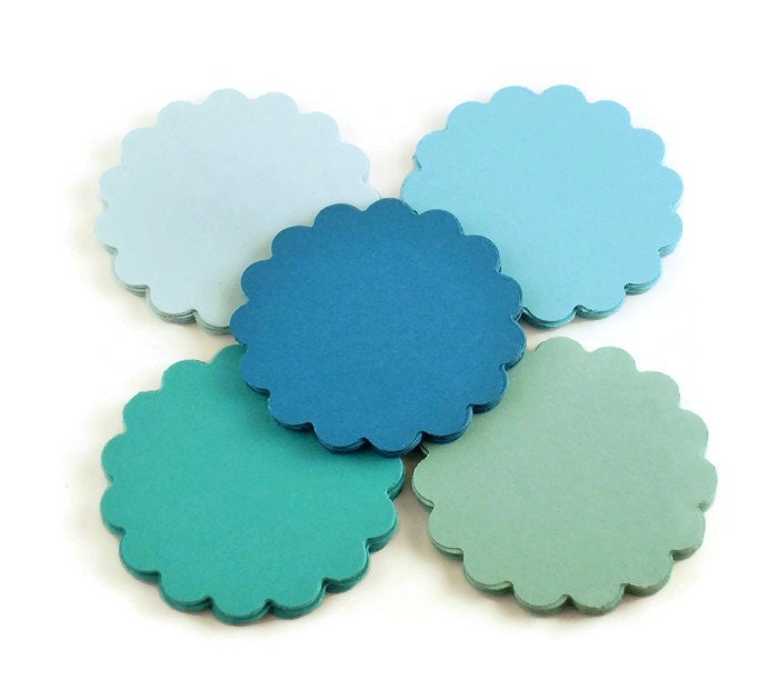 Three Inch Circles Paper Die Cut 3 inch Scalloped Circles in Ocean Set