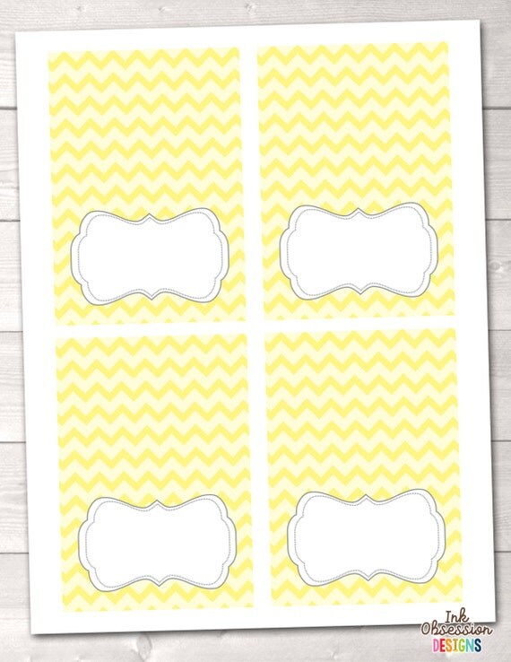 Yellow Chevron and Gray Buffet Card Printable Labels - Instant Download Il_570xn