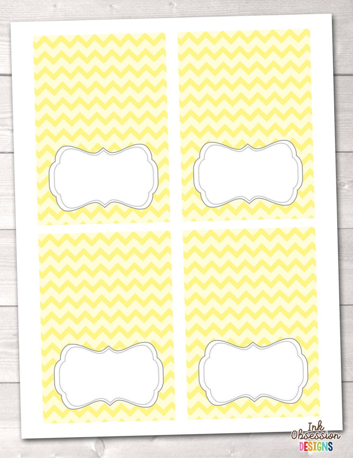 Yellow Chevron and Gray Buffet Card Printable Labels Instant