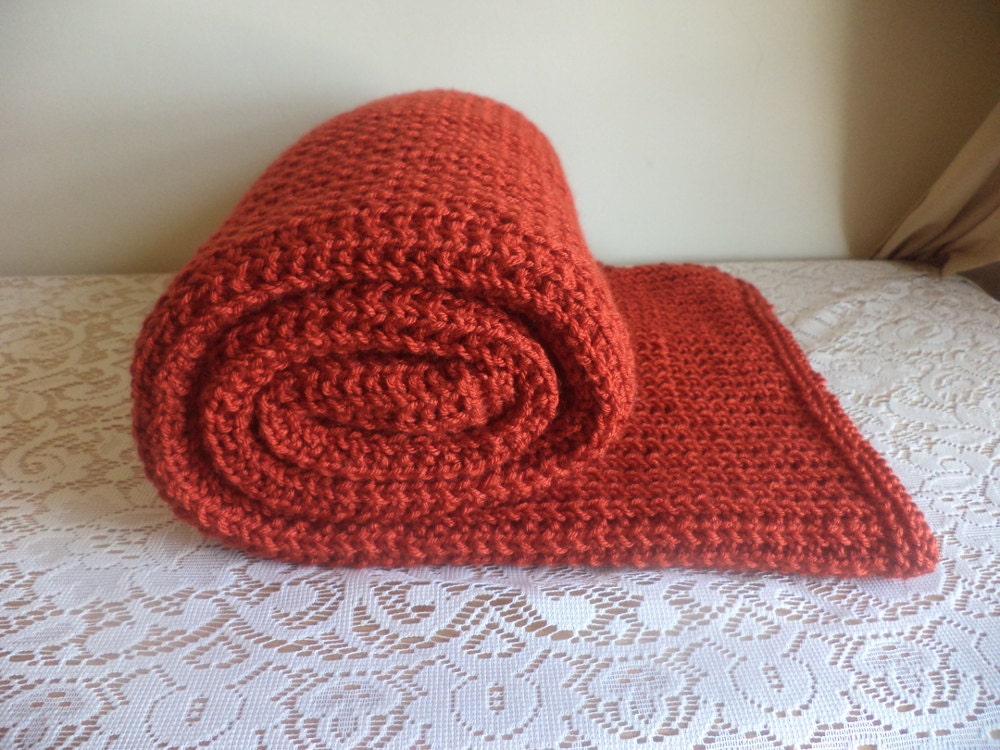 Red Hand Knit Blanket Paprika Lap Blanket Afghan Pimiento