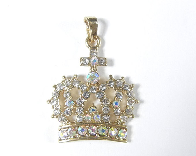 Rhinestone Crown Pendant Gold-tone