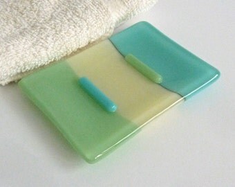 Fused Glass Soap Dish in Turquoise, Cream and Mint Green by BPRDesigns
