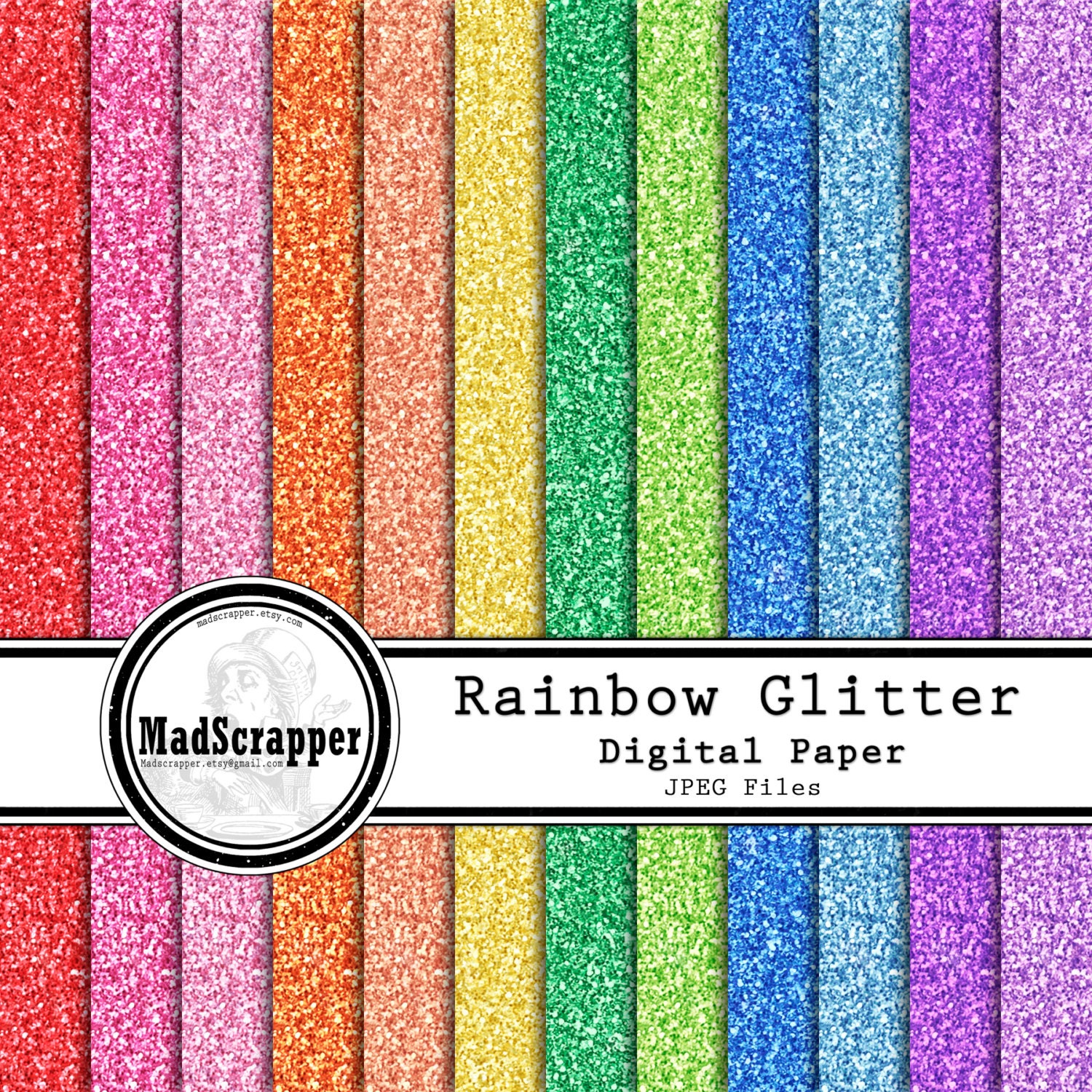 Download Digital Scrapbook Paper Glitter Paper Rainbow Colors 16 Colors