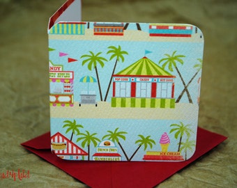 Blank Mini Card Set of 10, Fun Boardwalk Design with Contrasting Pattern on the Inside, Metallic Red Envelopes, mad4plaid