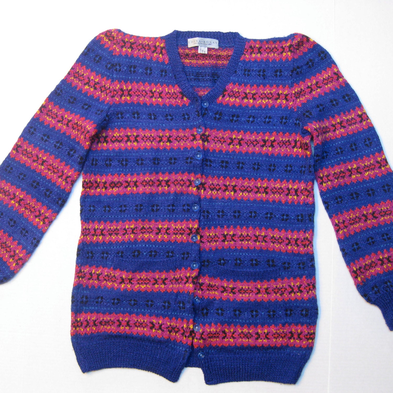 Edina Ronay Vintage Silk and Wool Long Cardigan Sweater Hand