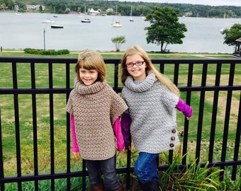 Aura Pullover Cowl Neck Poncho Sweater - Toddler Child Junior and Adult Sizes Fall Winter Clothing Chunky Bulky