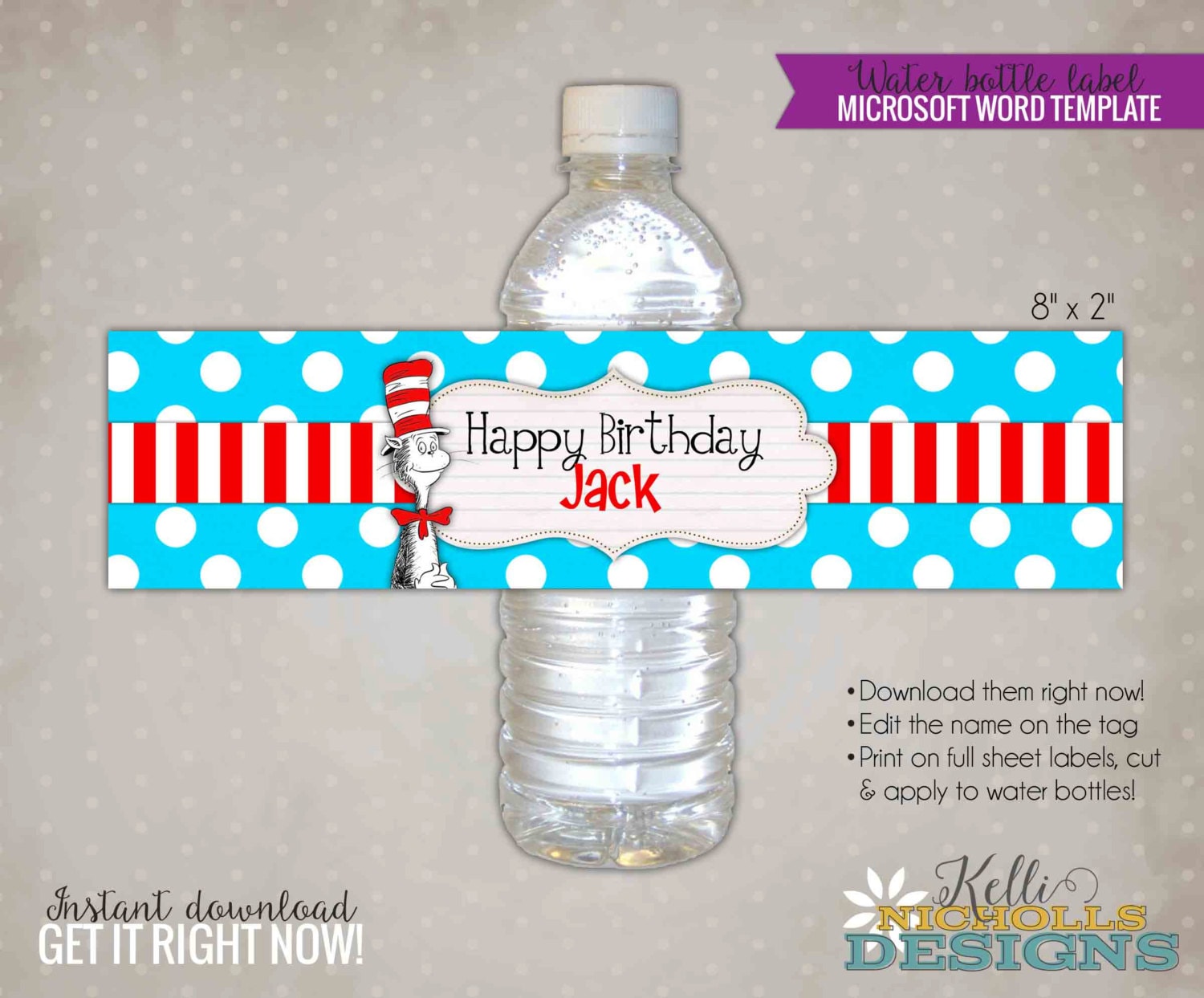 Cat in the Hat Water Bottle Label Template Dr. Seuss