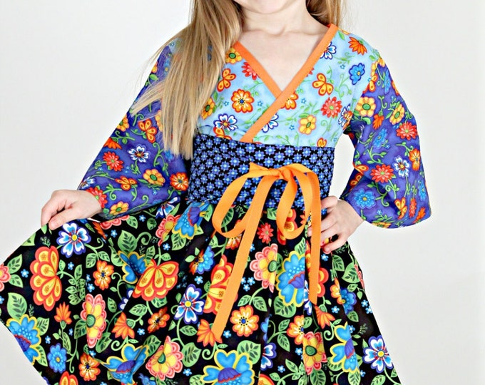 Big Sister Clothes - Tween Girl Dress - Teen Dresses - Boutique Easter Dress - Girls Kimono Dress - Long Sleeves - 8 to 14 years