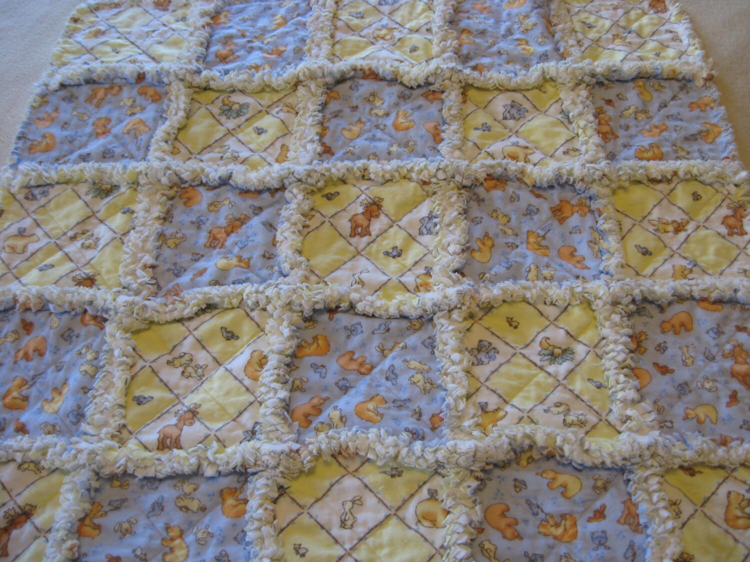 Baby Boy Rag Quilt Blanket with Moose Bears Bunny Fox Birds